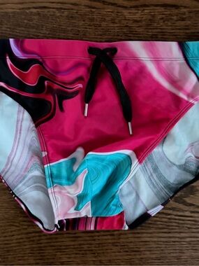 Men's Athletic Swim Briefs in Pink & Teal with Drawstring